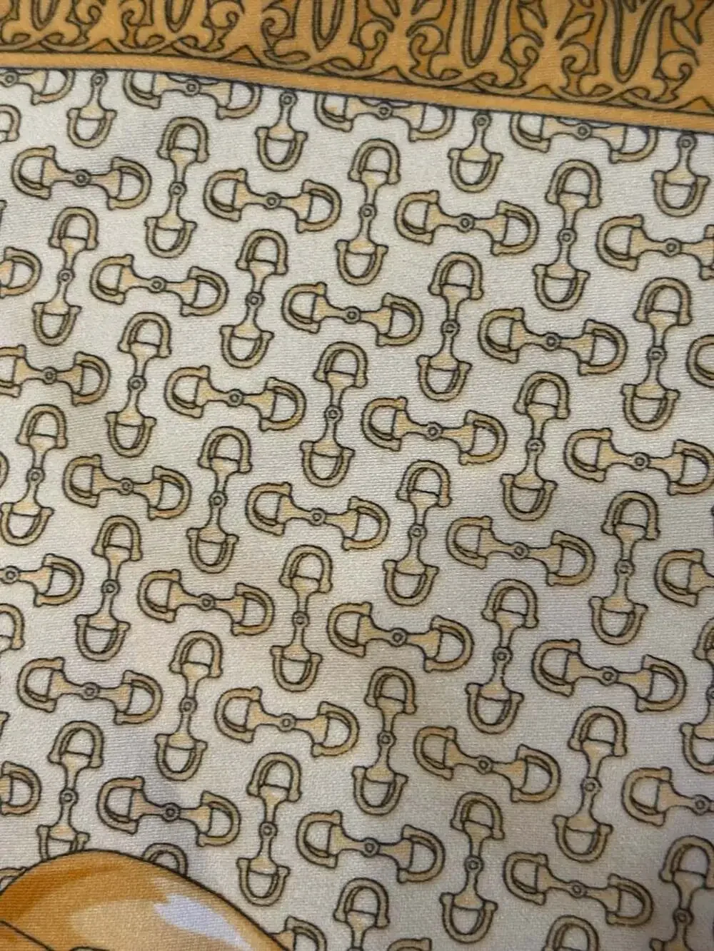 Vintage Luxury Style Square Silk Scarf Gold Chain Equestrian Motif